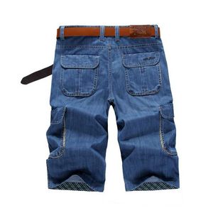 Battlefield Yaz Düz Tüp Gevşek İnce Yedi Point Denim Midpants Tulum Çok Cep Erkek Pantolon Şort