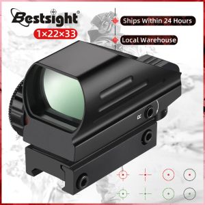 Escopos reflexo tático visão vermelha laser verde 4 retículo holográfico projetado Red Dot Sight Airgun Scope Hunting 20mm Rail Mount AK