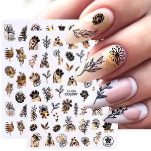 3D Fall Nail Stickers Gold Leaf Cotton Flowers Transfer Decals Nail Adhesive Manicure 2022 Autumn Decorations