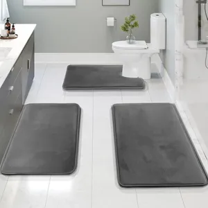Mattor 3PC Velvet Bath Set Super Soft Non-halp Bekväma mattor Mattor för badrumsabsorberande tvättbar matta Toalettgolvmatta