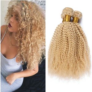 Extensions Fashion Blonde Kinky Curly Hair Extensions Cheap #613 Blonde Weaving Weft Unprocessed Indian Human Hair Weave Bundles Afro Kinky C