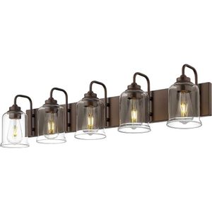 Finitura di vanità moderna a 5 luci con vetro trasparente e finitura in bronzo sfregata per olio per elegante illuminazione da bagno-design del supporto a parete (ZSL72B-5W Orb)