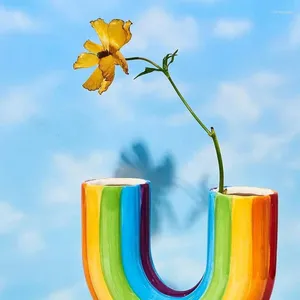 Vasen U -Form Blumenvase 1pc attraktive dekorative Regenbogenblumen für Büro Moderne Stil Minimalist abstrakt