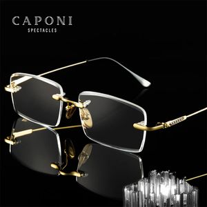 CAPONI Crystal Reading Glasses High Quality Rimless Mens Eyeglasses Clear Vision Original Brand Designer Optical Glasses LH8006 240416