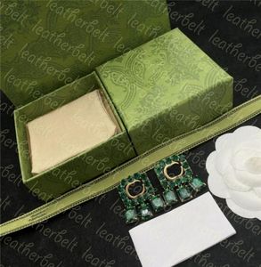 Orecchini a doppia lettere in oro a doppia lettera per lettere per lettere Diamond Diamond Green per donna Designer Orecchini a sospensione con Box5810539