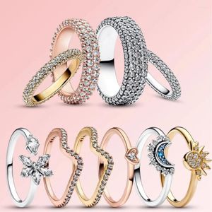 Bröllopsringar 925 Silverplätering Tidlös enkelrad Ring Sparkling Wave Luxe Marry Accessories Jewelry for Women