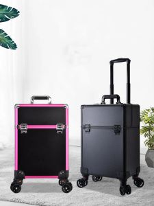 Carry-ons Makeup Case Cosmetics Suitcase Rolling Bagage Påsar stor kapacitet Lagringsverktygslåda på Beauty Women Nail Tattoo Trolley Box