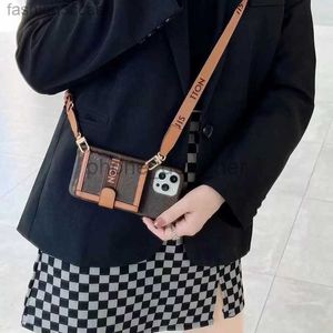 Дизайнер коричневый цветочный карта Crossbody Calse Cashing для iPhone 16 15 14 13 12 11 Pro Max 14pro 14plus 13pro 12pro 11pro XS XS XR 8 7 Plus Case Brand с подарочной коробкой с подарочной коробкой