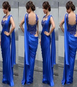 Applique Saree Dress Evening Dresses O Neck Sleeveless Mermaid Floor Length Sheer Backless Vestidos De Pleats Chiffon Evening Gown1144769