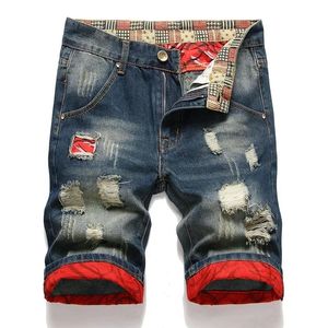 Summer Vintage Washed Men Denim Shorts Casual Fashion Street Wear Ripped Hole Patches Distressed Male Straight Jeans 240412
