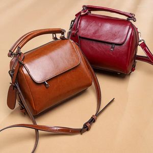 Shoulder Bags Women Cowhide Leather Handbag Vintage Bag High Quality Crossbody Purse With Zipper For Female 2024 Red Black Brown