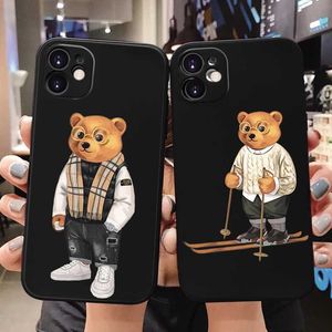 Cell Phone Cases Cute Bear Fashion Brand Case for iPhone 11 12 13 15 Pro XS Max XR X 7 8 14 15 Plus SE 2020 12 13 Mini Black Soft Silicone Phone Case J240418