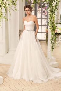 Elegant Long Sweetheart Tulle Wedding Dresses With Sash A-Line Lace Ivory Vestido De Noiva Pleated Sweep Train Bridal Gowns for Women