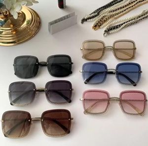 test H4244 Square Mixed Chain sunglasses HD UV400 Gradient Lens quality exqusite three layers metal leatherpearl chain 6315148130602