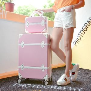 Carry-ons 24 tum bagage Set Women Travel Bag Suitcase Wheels Lösenord Vagn Student Carry On Trunk