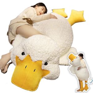 55cm175m Giant Duck Plush Toy fylld stor mun vit liggande kast kudde för pojke flicka tupplur sovande kudde gravid ben 240420