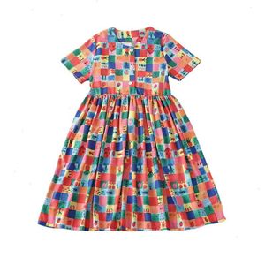 Japanese Style Vintage Ghost Horse Girl Plaid Oil Painting Fruit Print Short Sleeve Chiffon Dress Student Summer