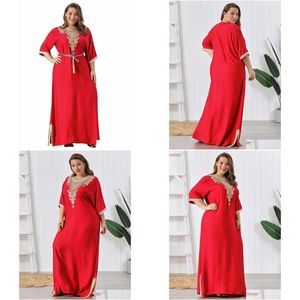Plus storlek klänningar vintage strass broderade muslimska dr kvinnor överdimensionerade korta ärmar lg dres mellanöstern arabisk robe tyg j1ce dr dhb7h