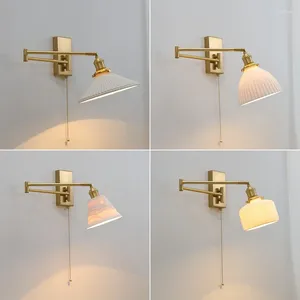 Wall Lamp Nordic Modern LED Left Right Rotate Pull Chain Switch Bedroom Restaurant Bar Beside Ceramic Stair Light