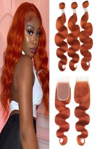 ISWHOW BRAZILIAN VIRGIN VOED Extensions Body Wave 828 tum för kvinnor 350 raka wefts orange ingefära färg mänskliga hårbuntar wi9335102