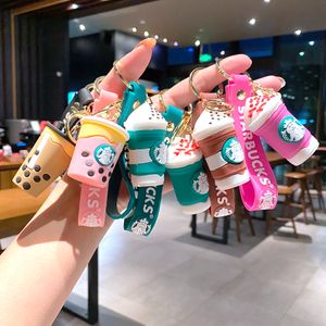 Keychains Accessories Designer Keyrings For Woman Starbucks Bear Key Chain Cartoon Exquisite Car Doll Milk Tea Ryggsäck Key Ring Pendant