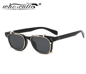 Fashion steampunk clipe em óculos de sol Lens removível Design da marca vintage Três Dot Leopard Square Frame Flip Up Glasses Sun Glasses S1888762603