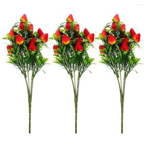 Decorazione per feste 3 pezzi Simulazione di bacca simulazione Strawberry Bouquet Piante artificiali Branch in plastica in PVC