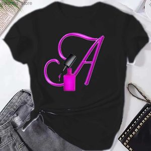 Women's T-Shirt Plus Size Maycaur Custom Name Letter Combination Fashion Women T-shirt Nail Polish Letter Font A B C D E F G Short Slve Tops Y240420