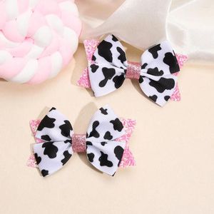 Hair Accessories 2Pcs Shiny Bowknot Hairpin Ribbon Cow Print Bows Clip Girls Hairgrip Kids Headwear Children Party Barrette