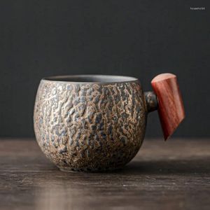 Tee Tassen Keramik Vintage Holzgriff Kaffeetasse Japanische Hammermuster Wassermilch für El Restaurant Haushalt