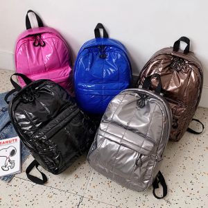 Bags New Bright Leather Check Bag Women's Fashion Simple Solid Color Backpack Leisure Largecapacity Student Backpacks