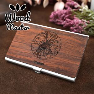 Holders Wood Business card Holder Pocket Stainless Steel & Metal Business Card Holder Case ID Credit Wallet Silver