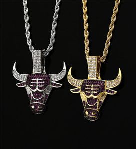Iced Out Cattle Pendant Necklace Zircon Men039s Charms Necklace Fashion Hip Hop Necklace Bling Jewelry Gifts4721016