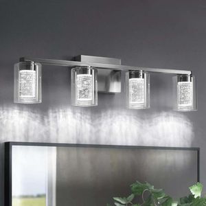 Moderne 6-Licht-Nickel-Bad-Eitelkeitsleuchte mit Kristallblasenglas und dimmbare LED-Lampen in 3 Farben für Badezimmer Wandleuchten