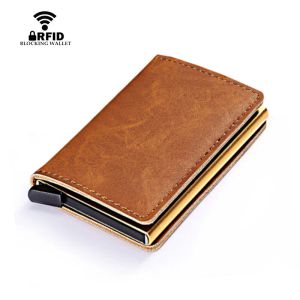 Innehavare Hot Sale RFID Card Protection Men's Leather Card Case Mini Wallet RFID Blocking Aluminium ID Credit Card Holder For Man