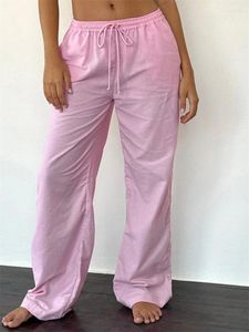 Pantaloni da donna cronstyle donne sciolte crash gamba casual gamba elastica stampa a quadri/pantaloni a colori solidi 2024 Bottoms