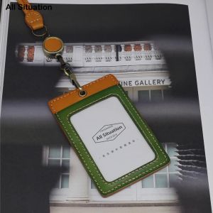 Plånböcker Lyxidentitetskortmärke med lanyard för kontorsarbete Vegetabiliskt garvat läderskåp Top End Neck Busskorthållare