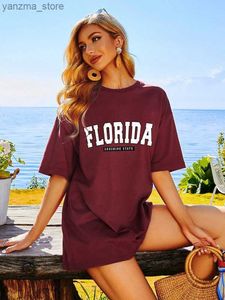 T-shirt feminina Florida Sunshine State USA City Classic Letter Padrão de camisetas para mulheres roupas de tamanho grande de grandes dimensões 100% algodão strtwear tshirt y240420