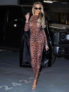 Casual klänningar leopard för kvinnor mode sexig klubb streetwear tryckt full ärmar o-hals bodycon höft wrap long vestidos kläder kvinnliga