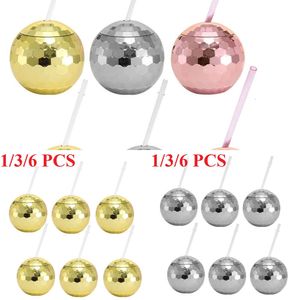 New 1/3/6Pcs Flash Disco Ball Cups Unique Tail Glasses Bar Decoration Party Flashlight Straw Wine Beer Juice Goblets Drinkware