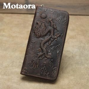 Wallets MOTAORA Chinese Style Creative Design Wallet Unisex Retro Embossed Wallets Dragon Pattern Long Men Card Holder Handmade Purse