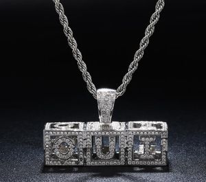 AZ 09 Custom Name Square Cube Hollow Letters Pendant Necklace Chain Gold Silver Cubic Zircon Men Women HipHop Jewelry7630892