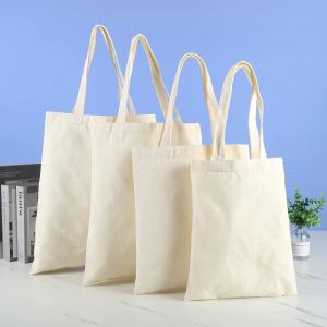 Bags Large Capacity Canvas Shopping Bags Folding EcoFriendly Cotton Tote Bags Reusable DIY Shoulder Bag Grocery Handbag Beige White