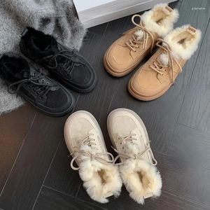 Casual Schuhe Plattform Baumwolle für Frauen Winter Dicke Plüsch Schnürten -up Sneakers Mode runde Zehen Schneefuß Schuhflats Zapatos Mujer