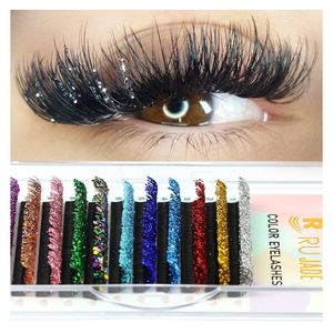 Mischen Sie Farben Glitzer Wimpern Erweiterung Russian Volumen Diamant glänzende falsche Wimpern Seide Individuelle Wimpern für Make -up -Versorgung 240420