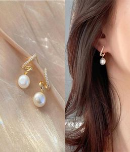 S3035 Fashion Jewelry S925 Silver Post Stud Earrings Inlaid Diamond Faux Pearl Earrings4973900