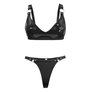 Kvinnor sexiga läderunderkläder set wetlook faux läder underkläder högelastiska erotiska under shorts trådfri sexig no pad bh sexi 240419