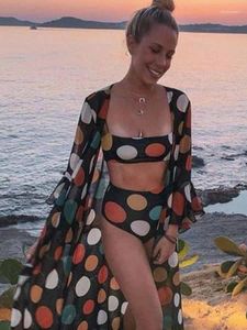 Kadın Mayo Renkli Polka Dotlar Bikini 2024 Moda Yaz Mayo ve Kapak Plaj Tarzı Yemeği Suits Beachwear Seksi