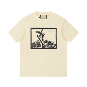 Tasarımcı Doğrulandı 24 İlkbahar/Yaz Yeni G Family Unisex Snowy Mountain Slide Block Baskı Çok Yönlü Kısa Kollu T-Shirt