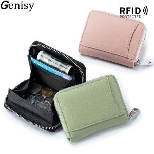 Purses New Genuine Leather Coin Purse Men Small Change Pocket RFID Blocking Business Card Holder Women Elegant Mini Wallet Money Bag